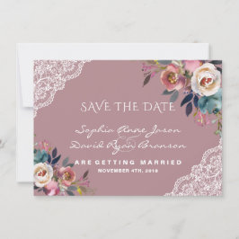 Whimsical Stofblauwe Stof Roze Bloemen Bruiloft Save The Date