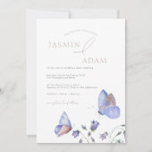 Whimsical Stofblauwe Vlinder Wilde Bloem Monogram Kaart (Voorkant)