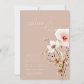 Whimsical Stoffig Roze Wildbloemen Bloemenbruiloft Kaart (Voorkant)