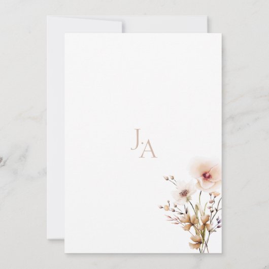 Whimsical Stoffig Roze Wildbloemen Bloemenbruiloft Kaart (Achterkant)