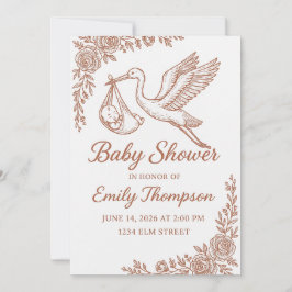 Whimsical Stork & Floral Rustic Kaart