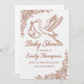 Whimsical Stork & Floral Rustic Kaart (Voorkant / Achterkant)