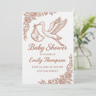 Whimsical Stork & Floral Rustic Kaart
