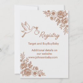 Whimsical Stork & Floral Rustic Registry Kaart