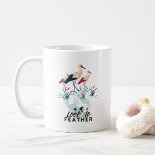 Whimsical Stork Pun Art - 'Kijk Geen Veer' Koffiemok