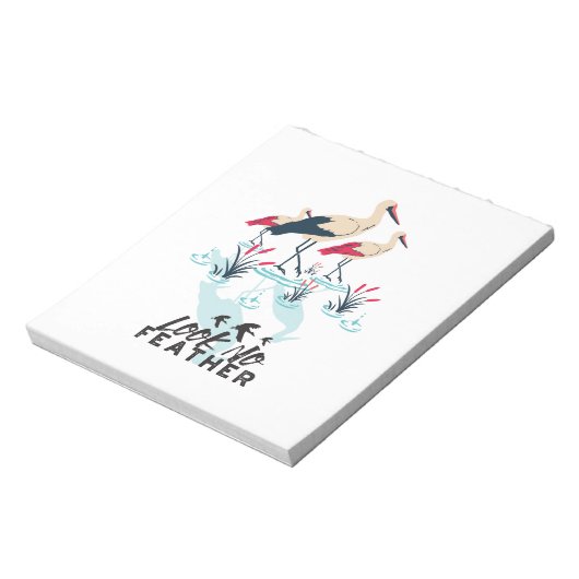 Whimsical Stork Pun Art - 'Kijk Geen Veer' Notitieblok (Linkerzijde)