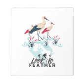 Whimsical Stork Pun Art - 'Kijk Geen Veer' Notitieblok (Voorkant)