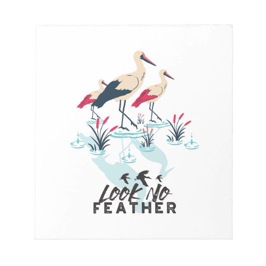 Whimsical Stork Pun Art - 'Kijk Geen Veer' Notitieblok (Voorkant)