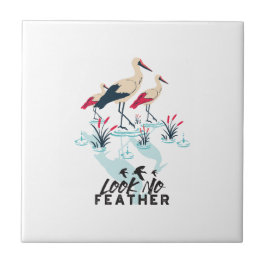 Whimsical Stork Pun Art - 'Kijk Geen Veer' Tegeltje