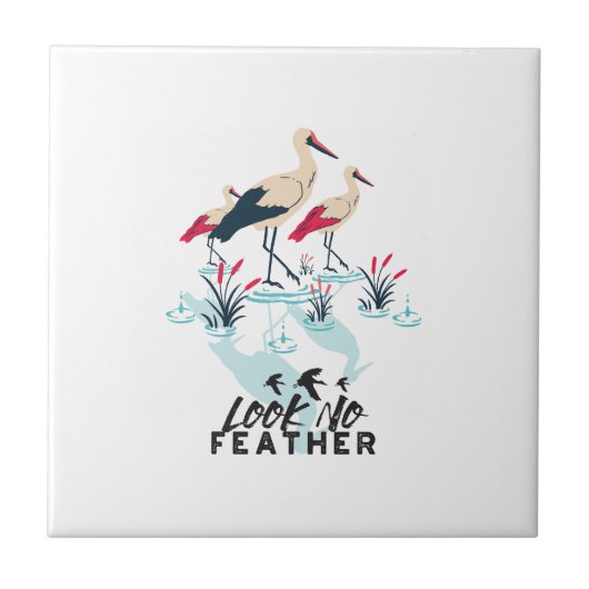 Whimsical Stork Pun Art - 'Kijk Geen Veer' Tegeltje (Voorkant)
