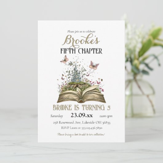 Whimsical Story Magic Book Thema Verjaardagsfeest Kaart (Staand voorkant)