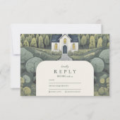 Whimsical Storybook Forest Chapel Wedding RSVP Kaartje (Voorkant)