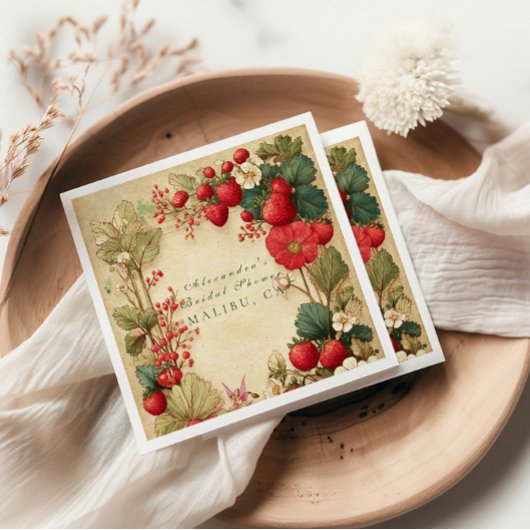 Whimsical Strawberry Botanicals Bridal Shower Servet