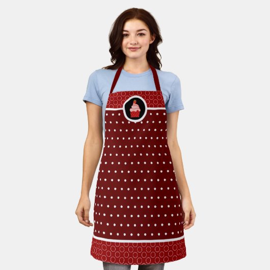Whimsical Strawberry Cupcake Polka Dot Circle Schort (Gedragen)