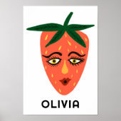 Whimsical Strawberry CUSTOM BABY NAME Art Poster (Voorkant)