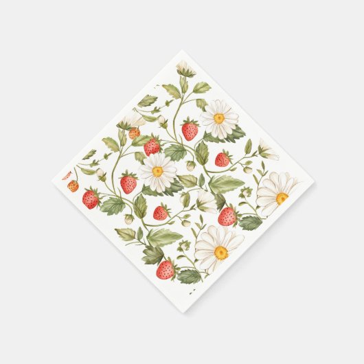 Whimsical Strawberry Daisy Floral Print Napkins Servet (Hoek)
