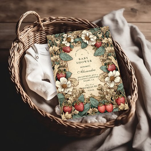 Whimsical Strawberry Forest Baby Shower Kaart