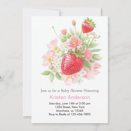 Whimsical Strawberry Girl Baby shower Kaart (Voorkant)