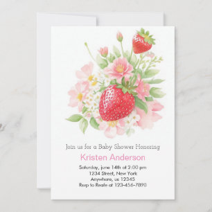 Whimsical Strawberry Girl Baby shower Kaart
