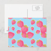 Whimsical Strawberry Pattern op Blue Briefkaart (Voorkant / Achterkant)