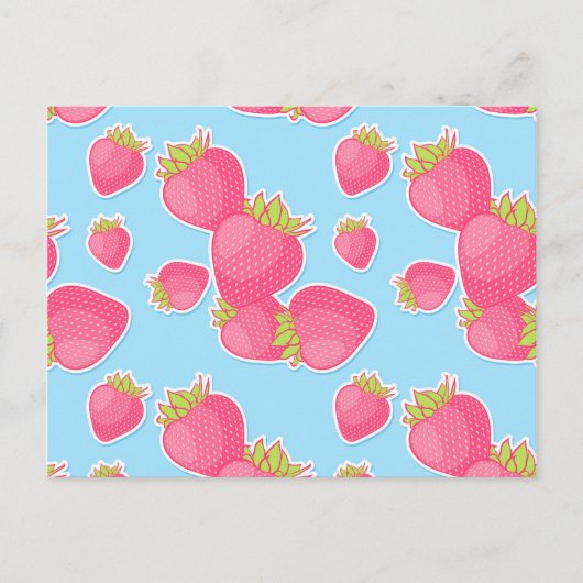 Whimsical Strawberry Pattern op Blue Briefkaart (Voorkant)