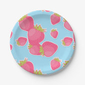 Whimsical Strawberry Pattern op Blue Papieren Bordje (Voorkant)