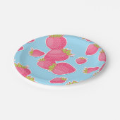 Whimsical Strawberry Pattern op Blue Papieren Bordje (Gekanteld)