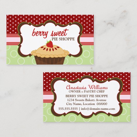 Whimsical Strawberry Pie Bakery Visitekaartje (Voorkant / Achterkant)