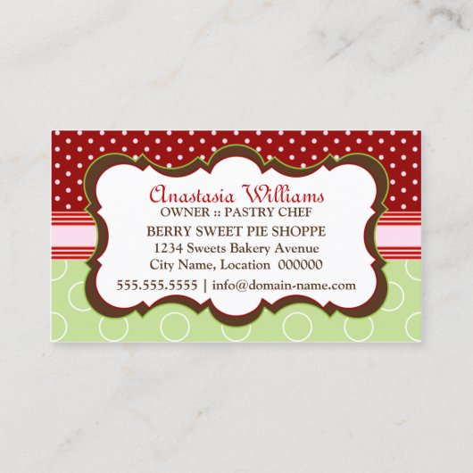 Whimsical Strawberry Pie Bakery Visitekaartje (Achterkant)