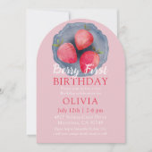 Whimsical Strawberry Red & Pink 1st Birthday  Invi Kaart (Voorkant)