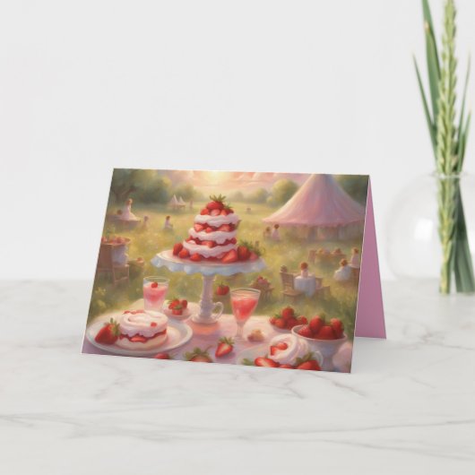 Whimsical Strawberry Shortcake verjaardagspicknick Kaart (Voorkant)