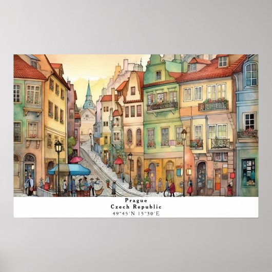 Whimsical Street Uitzicht van Prague AI Art Poster (Voorkant)