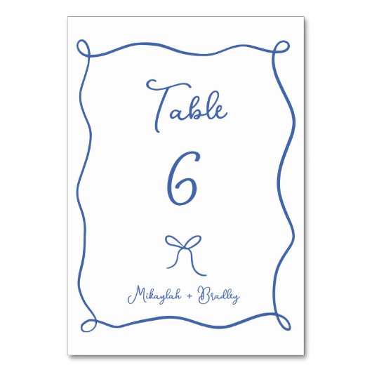 Whimsical strik & linten Frans blauw bruiloft Kaart (Achterkant)