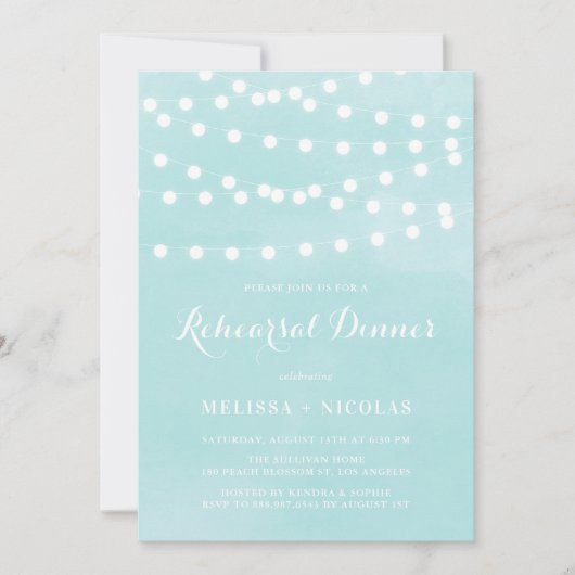 Whimsical String Lights Aqua repetitie diner Kaart (Voorkant)