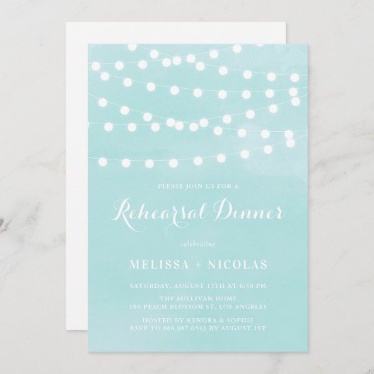 Whimsical String Lights Aqua repetitie diner Kaart (Voorkant / Achterkant)