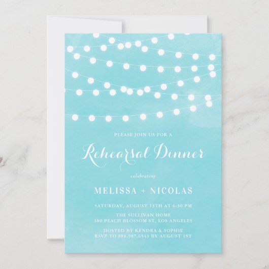 Whimsical String Lights Blauw repetitie diner Kaart (Voorkant)