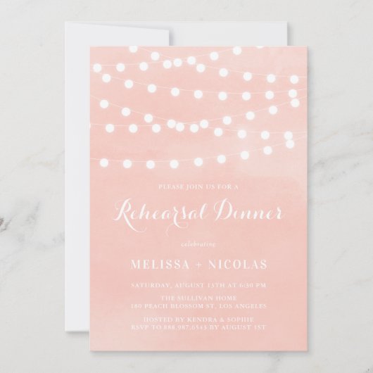 Whimsical String Lights Blush repetitie diner Kaart (Voorkant)