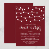 Whimsical String Lights Bourgondië Sweet 16 Party Kaart (Voorkant / Achterkant)