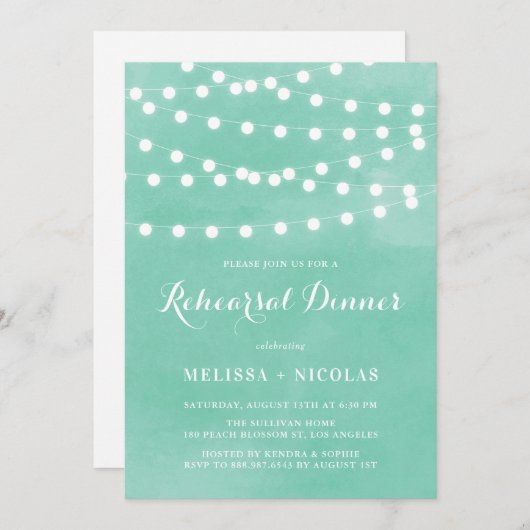 Whimsical String Lights Groene repetitie diner Kaart (Voorkant / Achterkant)