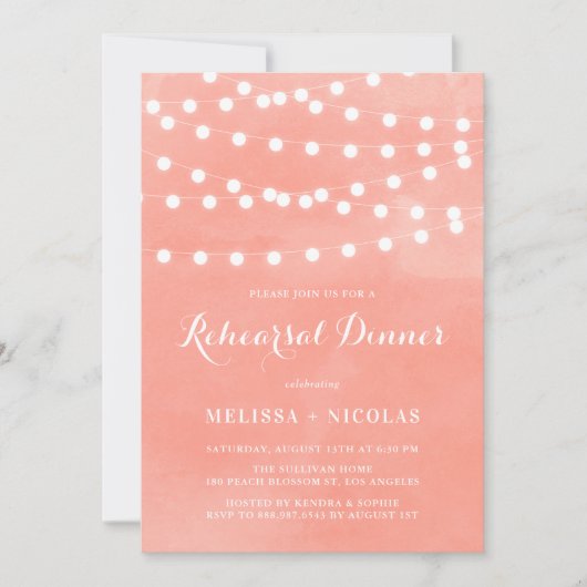 Whimsical String Lights Koraal repetitie diner Kaart (Voorkant)