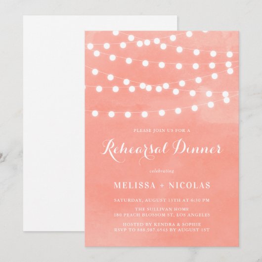 Whimsical String Lights Koraal repetitie diner Kaart (Voorkant / Achterkant)