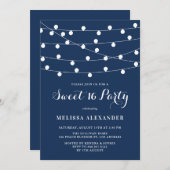 Whimsical String Lights Navy Blauw Sweet 16 Party Kaart (Voorkant / Achterkant)