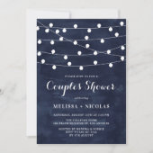 Whimsical String Lights Navy Blue Couples Shower Kaart (Voorkant)