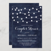 Whimsical String Lights Navy Blue Couples Shower Kaart (Voorkant / Achterkant)