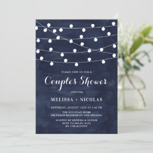 Whimsical String Lights Navy Blue Couples Shower Kaart