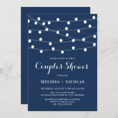 Whimsical String Lights Navy Blue Couples Shower Kaart (Voorkant / Achterkant)
