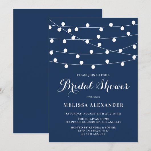 Whimsical String Lights Navy Blue Vrijgezellenfees Kaart (Voorkant / Achterkant)