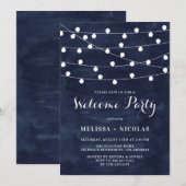 Whimsical String Lights Navy Blue Wedding Shower Kaart (Voorkant / Achterkant)