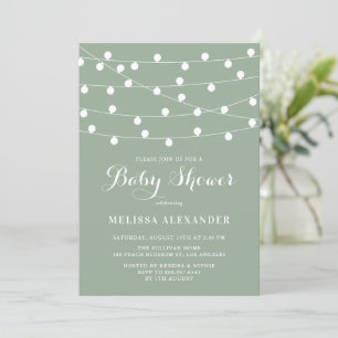 Whimsical String Lights Sage Groen Baby shower Kaart