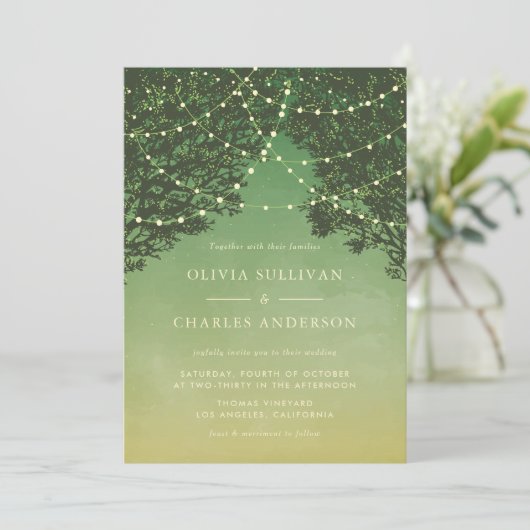 Whimsical String Lights Sprookjeshuwelijk Kaart (Staand voorkant)